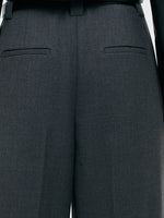 Worsted Wool Women Wide Leg Pants With Leather Belt GOELIA