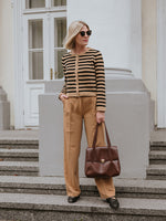 Button Up Woolen Striped Lady Cardigan GOELIA