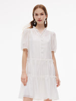 Tencel Blend Ruffle V-Neck Women Mini Dress With Slip Dress GOELIA