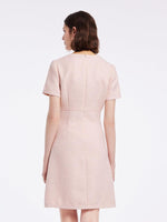 Gathered Waist Single-Breasted Sequins Tweed Mini Dress With Patch Pockets GOELIA