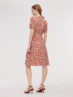 Tencel And Linen Blend Women Rose Print Midi Dress GOELIA