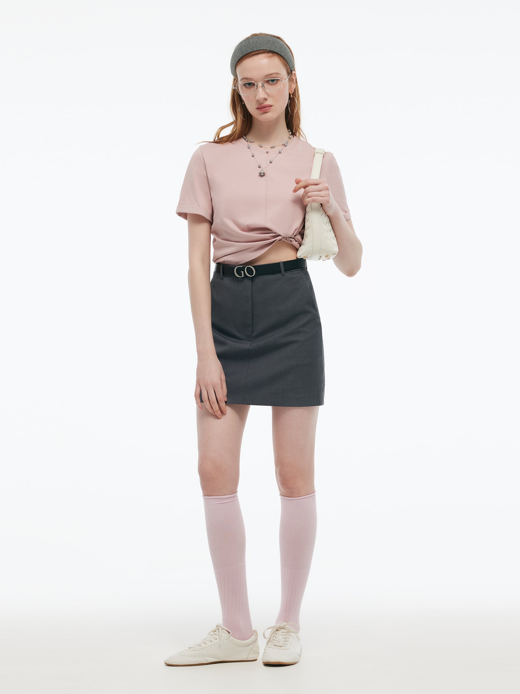 Smoke Grey Women Column Mini Skirt GOELIA