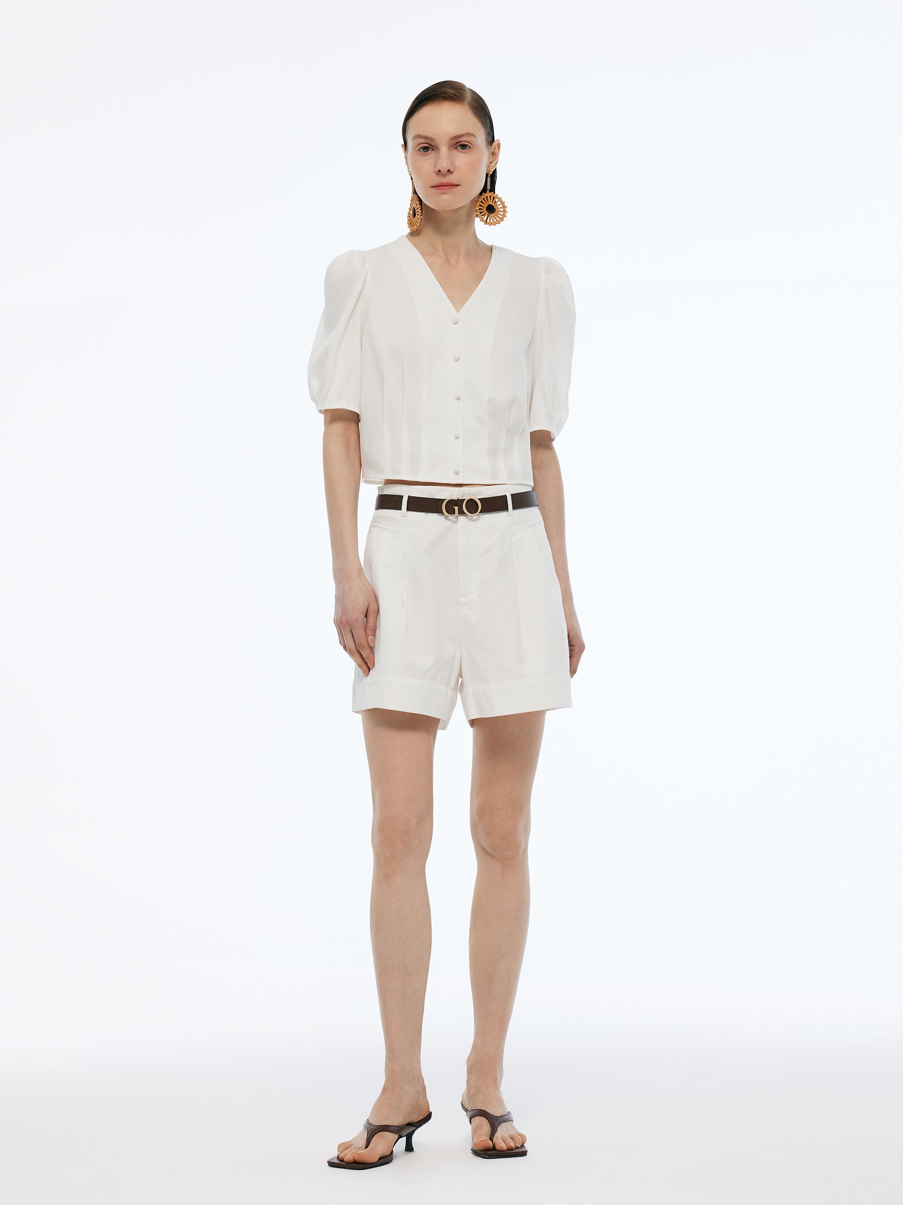 100% Acetate V-Neck Women Shirt GOELIA