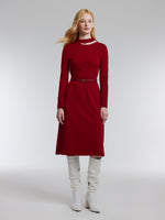 Lyocell Wool Blend Cut Out Women Knit Midi Dress With Belt GOELIA