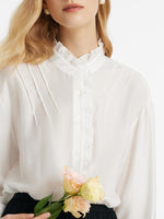 Diacetate Ruffle Collar Women Shirt GOELIA
