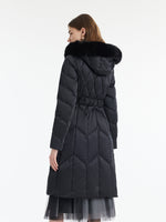 Gathered Waist Long Goose Down Garment With Faux-Fur Collar GOELIA