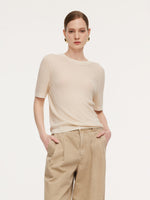 Triacetate Tencel Blend Contrast Trim Women Knit Top GOELIA