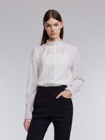 Jacquard Ruffle Collar Women Knit Shirt With Camisole GOELIA