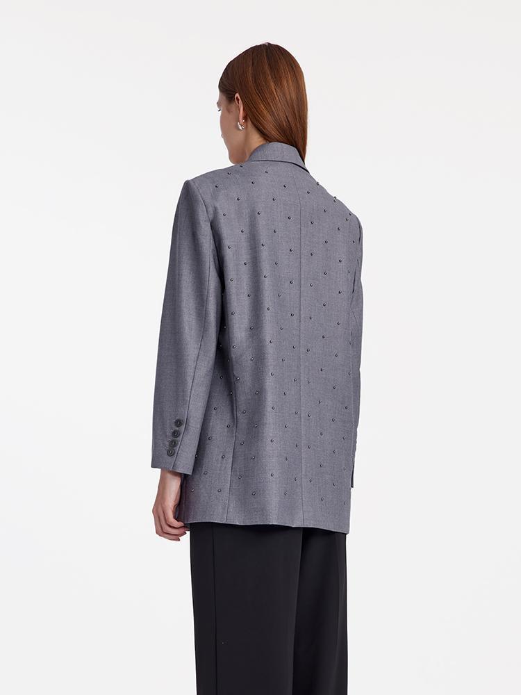 Grey Beaded Oversized Blazer GOELIA