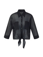 10MM Mulberry Silk Tie Front Women Sheer Shirt GOELIA