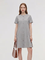 Tencel Linen Blend Sequined Round Neck Women Mini Dress GOELIA