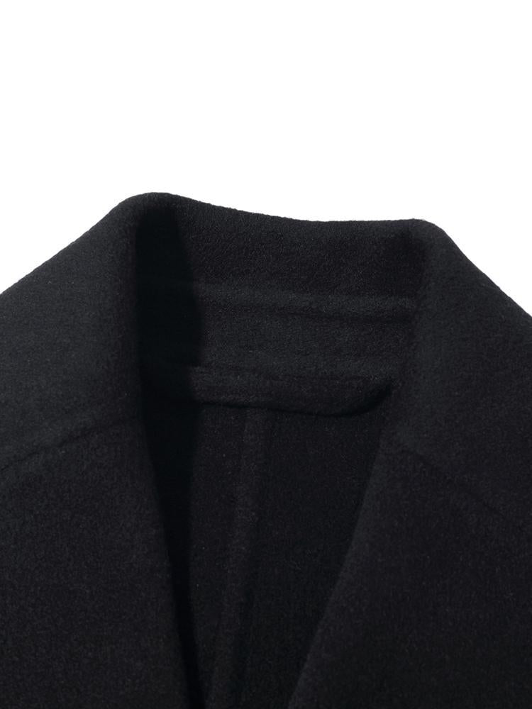 Black Wool And Cashmere Notched Lapel Women Coat GOELIA