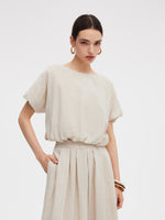 100% Linen Women Bud Sleeve Top GOELIA