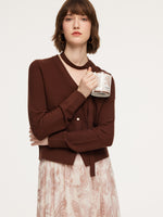 Tencel Wool Blend V-Neck Women Cardigan With Detachable Ribbon GOELIA