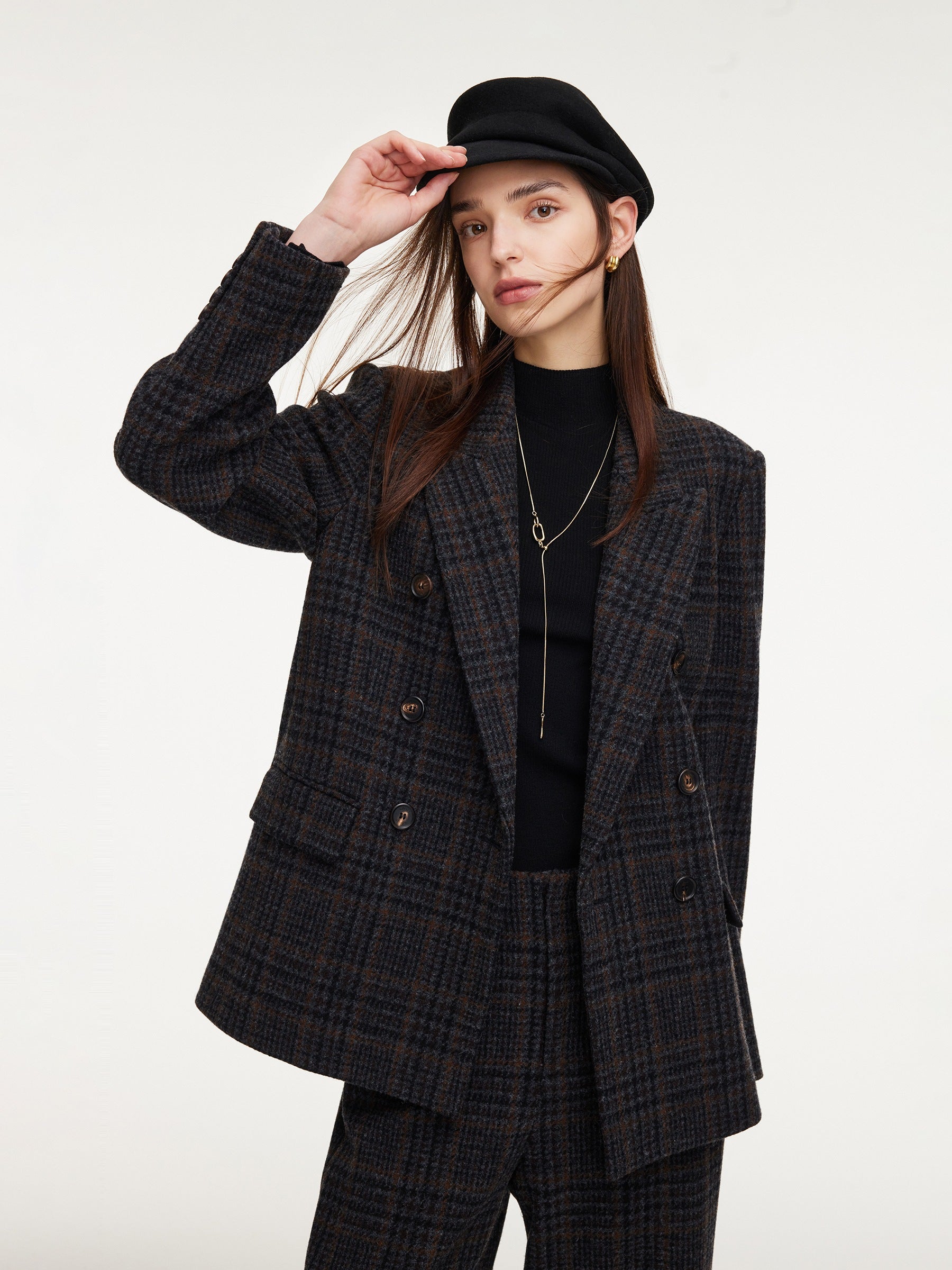 [Preview] 100% Wool Plaid Notched Collar Unisex Blazer GOELIA