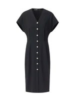 Triacetate Blend V-Neck Women Gathered Waist Midi Dress GOELIA