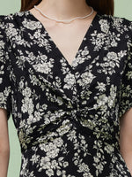 Floral Print Twist Front Women Midi Dress GOELIA