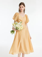 Puff Sleeves Wrapped Top And Skirt With Bottomed Camisole Three-Piece Set GOELIA