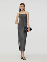 Glitter Women Party Slip Maxi Dress With Detachable Spaghetti Strap GOELIA