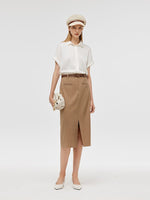 Basic Straight Slit Women Skirt With Belt GOELIA