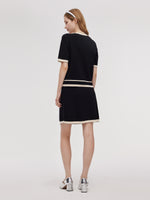 Lyocell Blend Contrast Trim Cardigan And Mini Skirt Two-Piece Set GOELIA