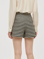 Black And White Stripe Tweed Women Shorts GOELIA