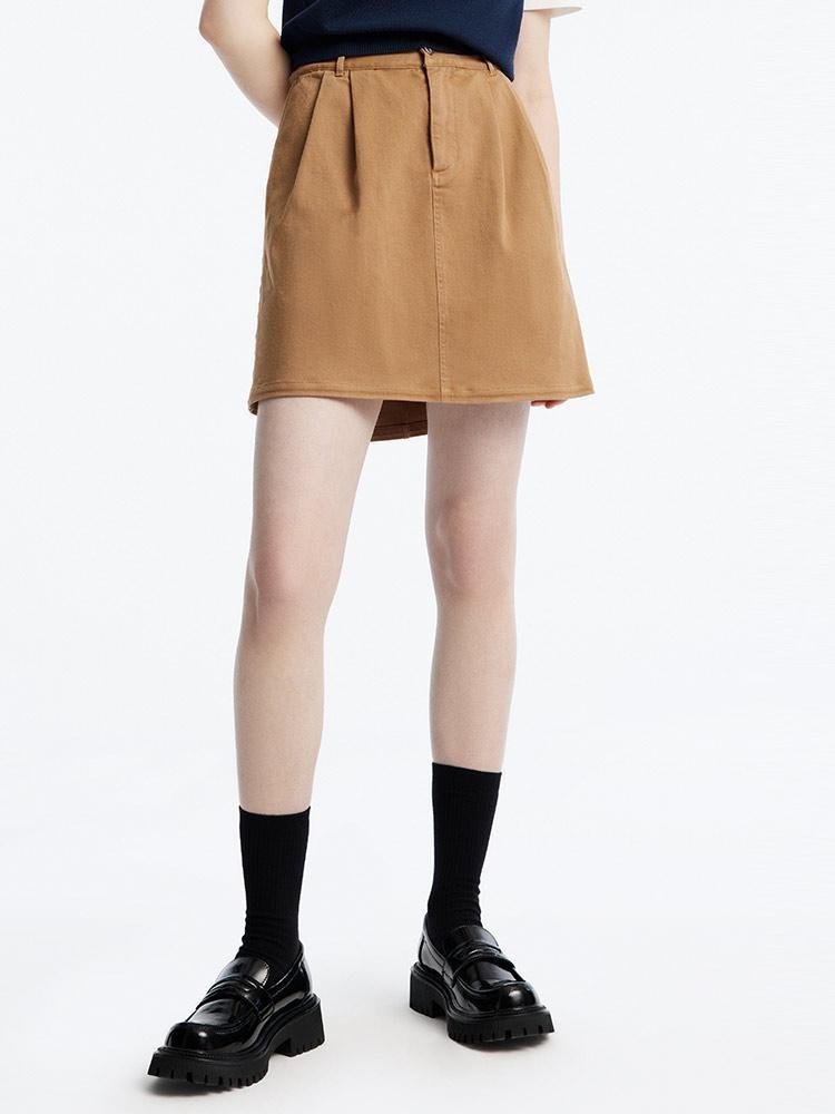 Camel A-Line Mini Skirt With Belt GOELIA