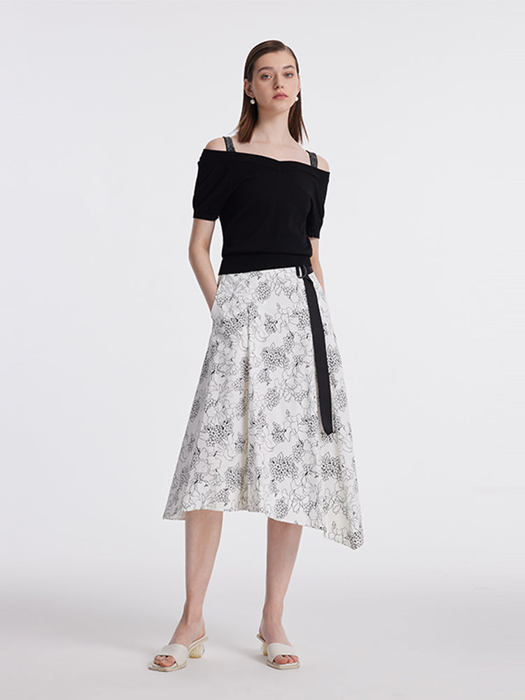 Tencel Cold Shoulder Gathered Waist Women Knit Top GOELIA