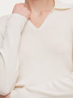 100% Wool V-Neck Ruched Women Polo Knit Top GOELIA