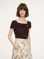 Lyocell Blend Off Shoulder Women Knit Top With Detachable Magnetic Flower GOELIA