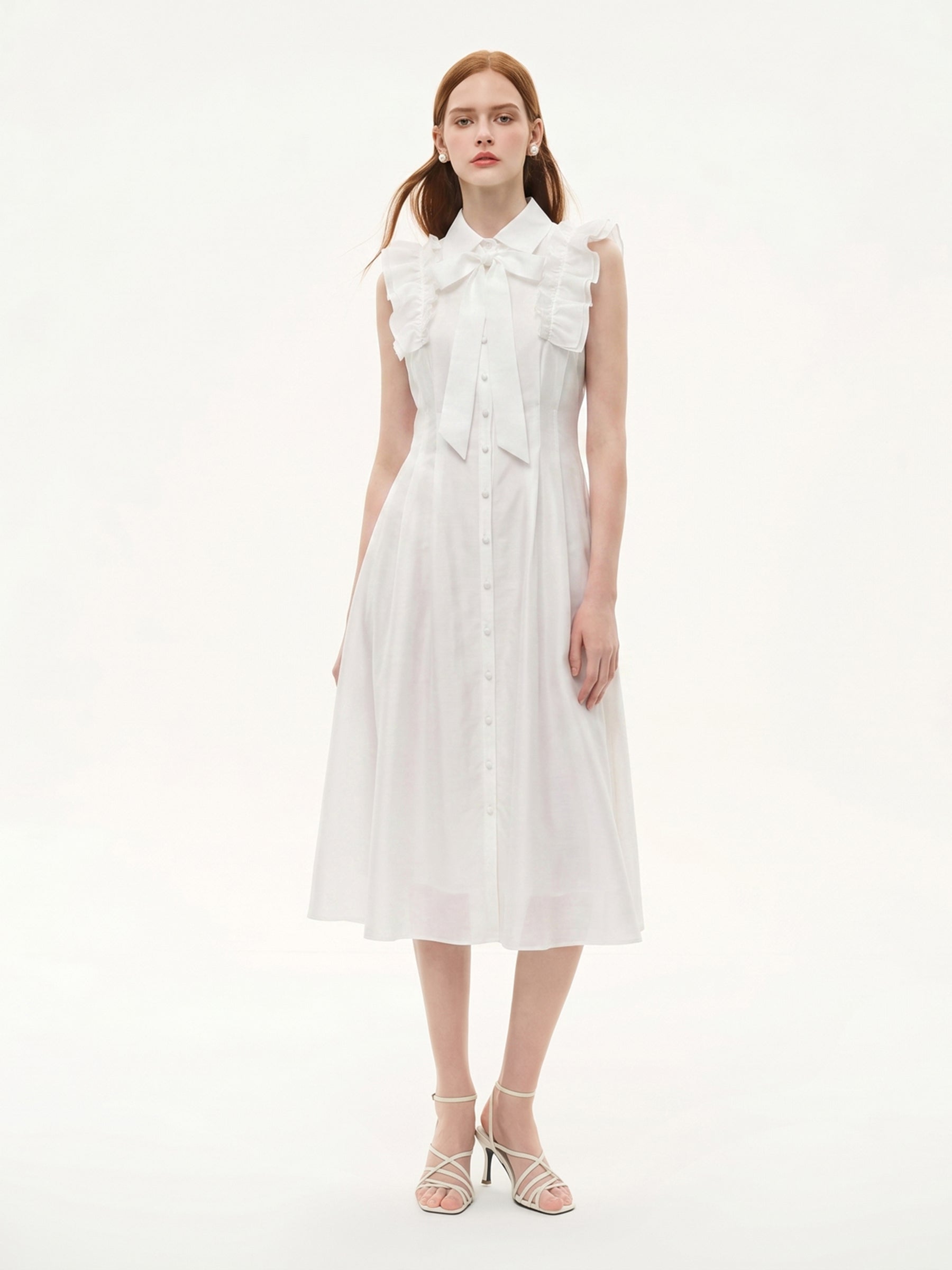 Lyocell Blend Ruffle Women Maxi Dress With Ribbon And 100% Cotton Lining GOELIA