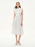 Lyocell Blend Ruffle Women Maxi Dress With Ribbon And 100% Cotton Lining GOELIA