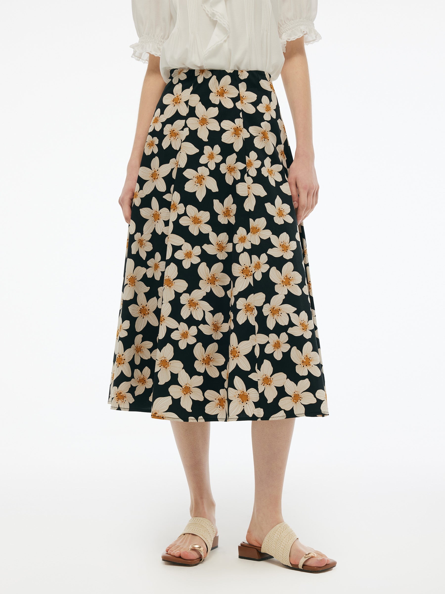 Cotton Stretch Floral Print Women Skirt GOELIA