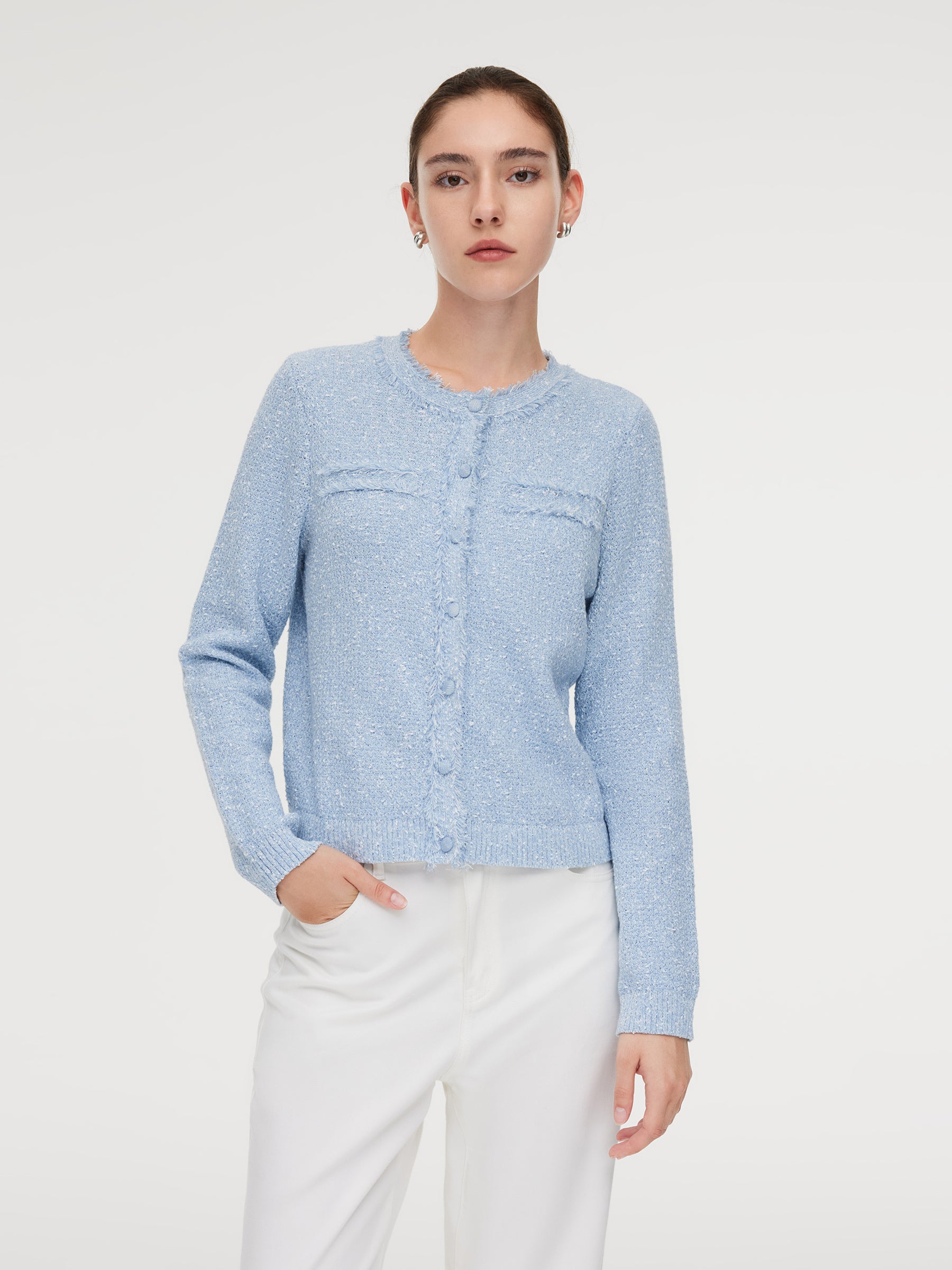 Frayed Edge Women Knit Cardigan GOELIA