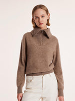 Pure Cashmere Zippered Lapel Women Sweater GOELIA