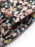 Cotton Puff Sleeve Drawstring Waist Floral Print Women Midi Dress GOELIA
