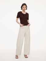 Lyocell Blend Round Neck Women Knit Top With Detachable Sailor Collar GOELIA