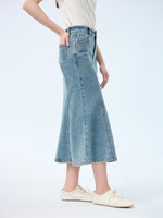 Denim Side Slit Women Eight-Panel Skirt GOELIA