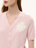 Tencel Blend Floral Embroidered Women Short Sleeve Cardigan GOELIA