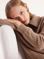 Pure Cashmere Zippered Lapel Women Sweater GOELIA