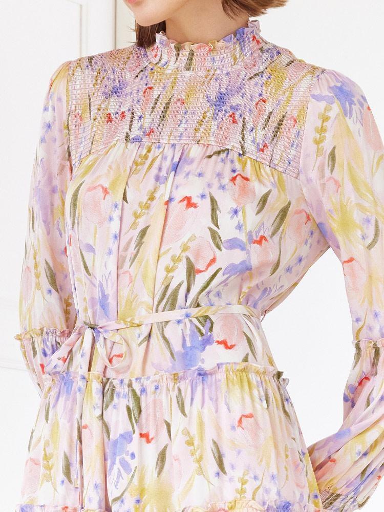19 Momme Silk Floral Dress GOELIA
