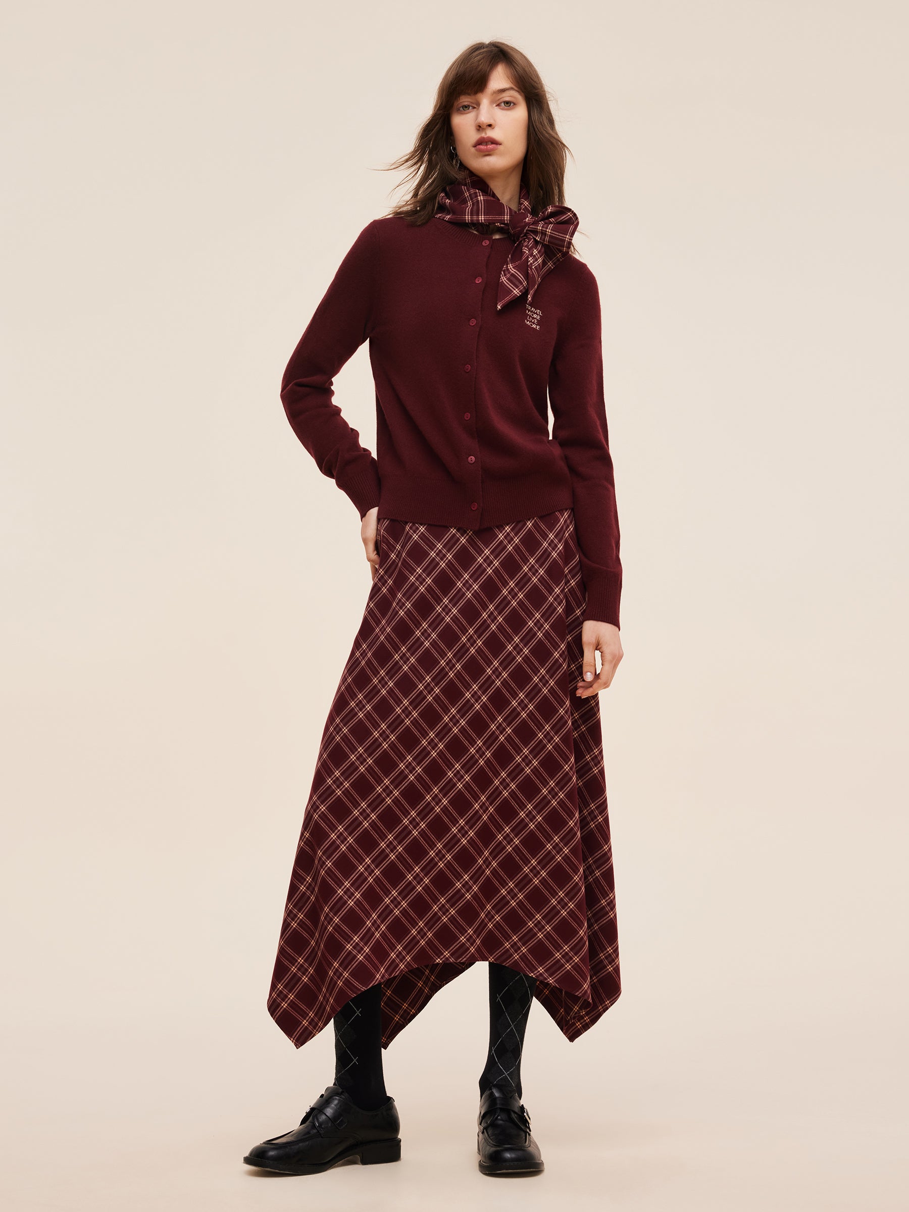 Plaid Asymmetrical Hem Women Skirt With Triangle Scarf GOELIA