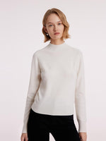 White Wool Sequins Seamless Mock Neck Women Sweater GOELIA