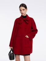 Tencel Wool Blend Double-Faced Women Coat With Detachable Collar GOELIA