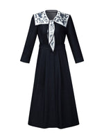 V-Neck Belted Women Maxi Dress With Detachable Floral Print Silk Collar GOELIA