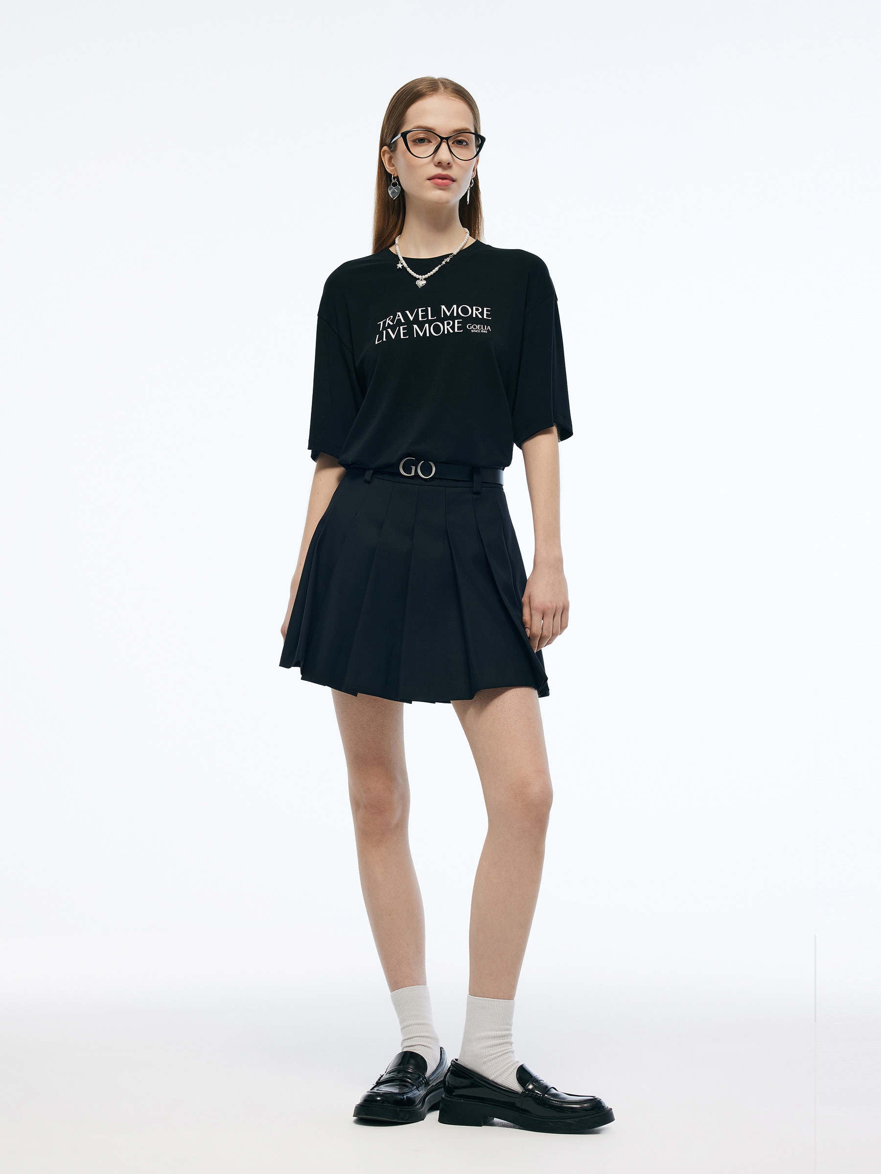 Tencel Blend Letter Print Unisex Loose T-Shirt GOELIA