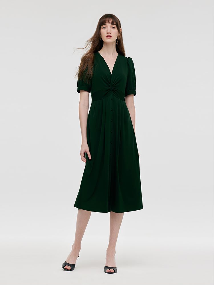 Acetate Twist Waist Women Midi Dress GOELIA