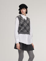 Plaid Knit Vest And Shirt Two-Piece Set GOELIA