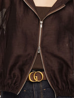 Tencel Linen Blend Women Sheer Hooded Jacket GOELIA