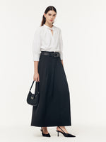 Black A-Line Women Maxi Skirt With Belt GOELIA